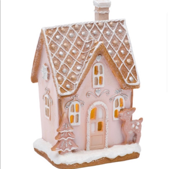 Other - Pink Gingerbread Sugar candy House Led light up - With Deer & Tree Pinkmas